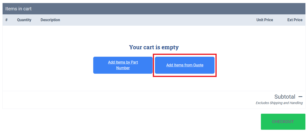 add items from quote button